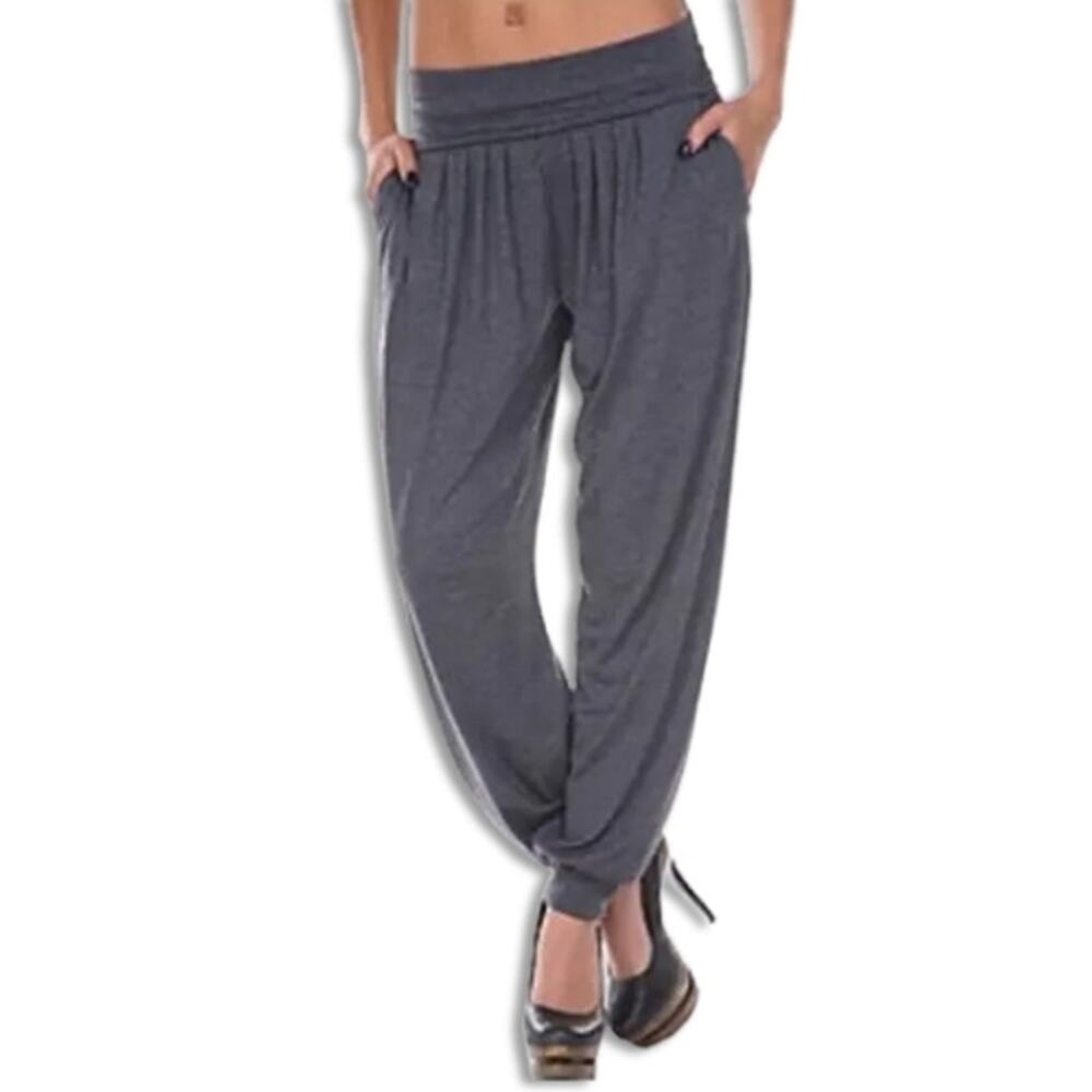 White Mark Harem Pants High Waist Relaxed Fit Side Pockets Stretchy Gray 3XL NWT